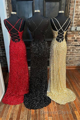 Glitters Mermaid Sequin Long Formal Dresses with Slit,Best Prom Dresses
